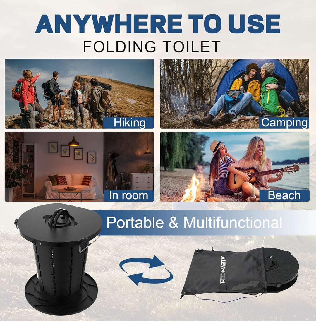 Compact portable toilet with adjustable height, perfect for camping & outdoor use.