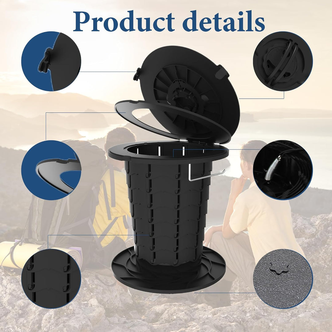 Portable toilet for camping gear, adjustable height and compact for outdoor comfort.