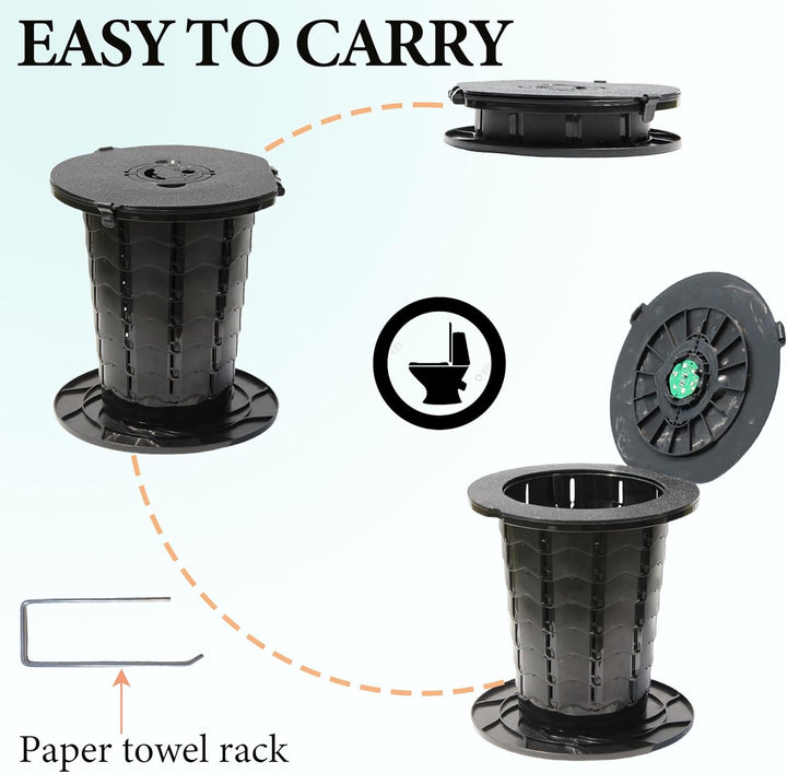 Adjustable portable commode, compact for emergency kits & outdoor adventures.