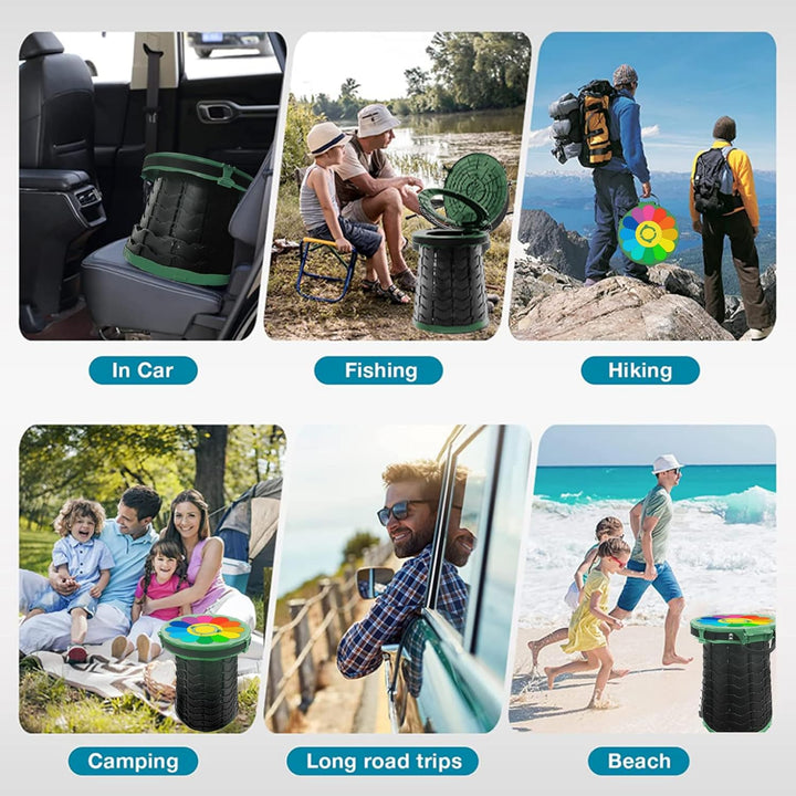 Adjustable height portable commode for outdoor travel, camping & emergency use.