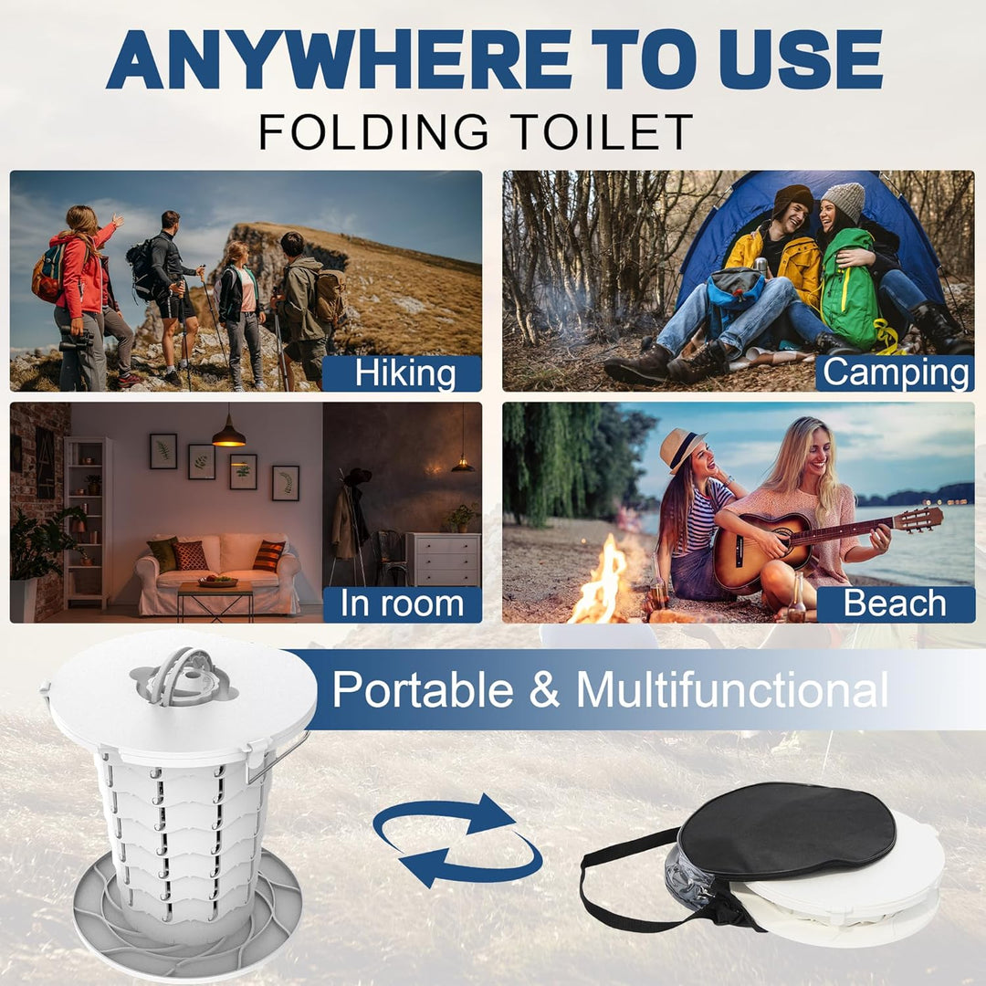Portable toilet with adjustable height, great for camping gear & emergency kits.