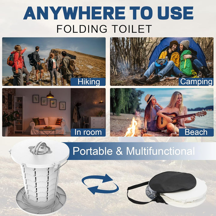 Portable toilet with adjustable height, great for camping gear & emergency kits.