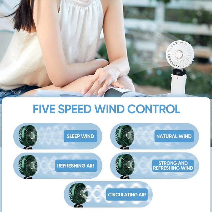Unisex mini portable fan in pink, demonstrating its compact size for easy carrying