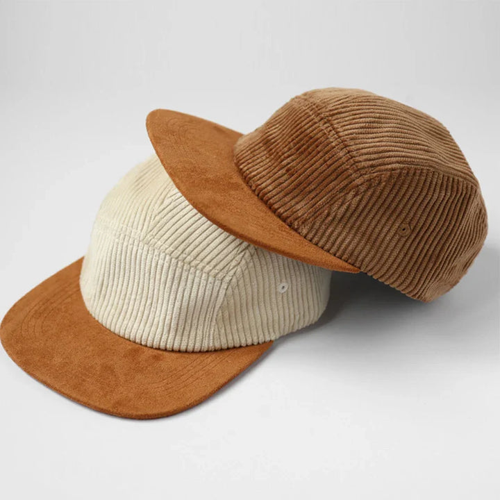Side profile of a comfortable unisex corduroy hat, a timeless streetwear accessory.