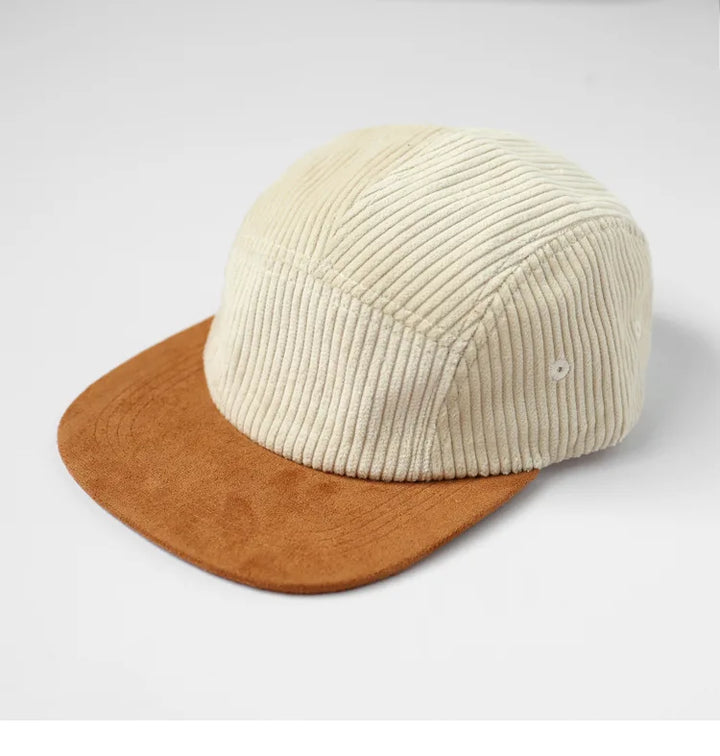 Detail shot of the adjustable strap on a unisex corduroy baseball cap, emphasizing comfort.