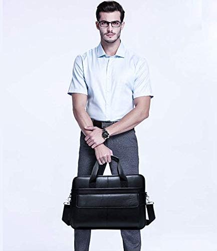 Unisex premium cowhide leather 15" business briefcase, perfect for professionals & work.