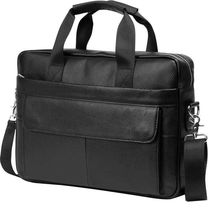 Professional executive leather briefcase for work & travel, fits 15" laptop & documents.