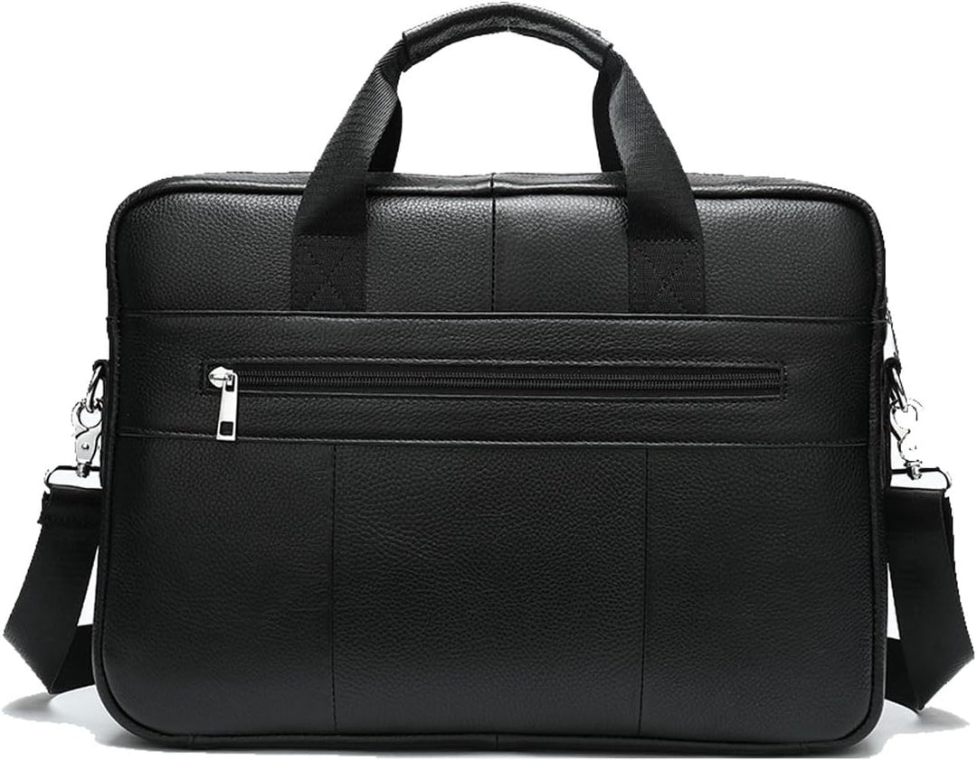 Stylish unisex premium leather briefcase for 15" laptop, business essentials, and daily work use.