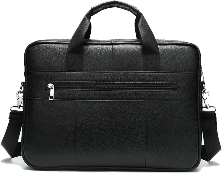 Stylish unisex premium leather briefcase for 15" laptop, business essentials, and daily work use.
