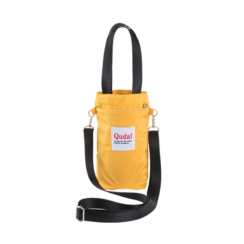 Compact water bottle pouch, black PU leather, convenient for hands-free carrying.