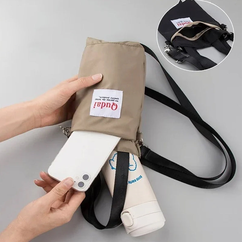 Travel-friendly water bottle carrier, durable PU leather, suitable for all ages.