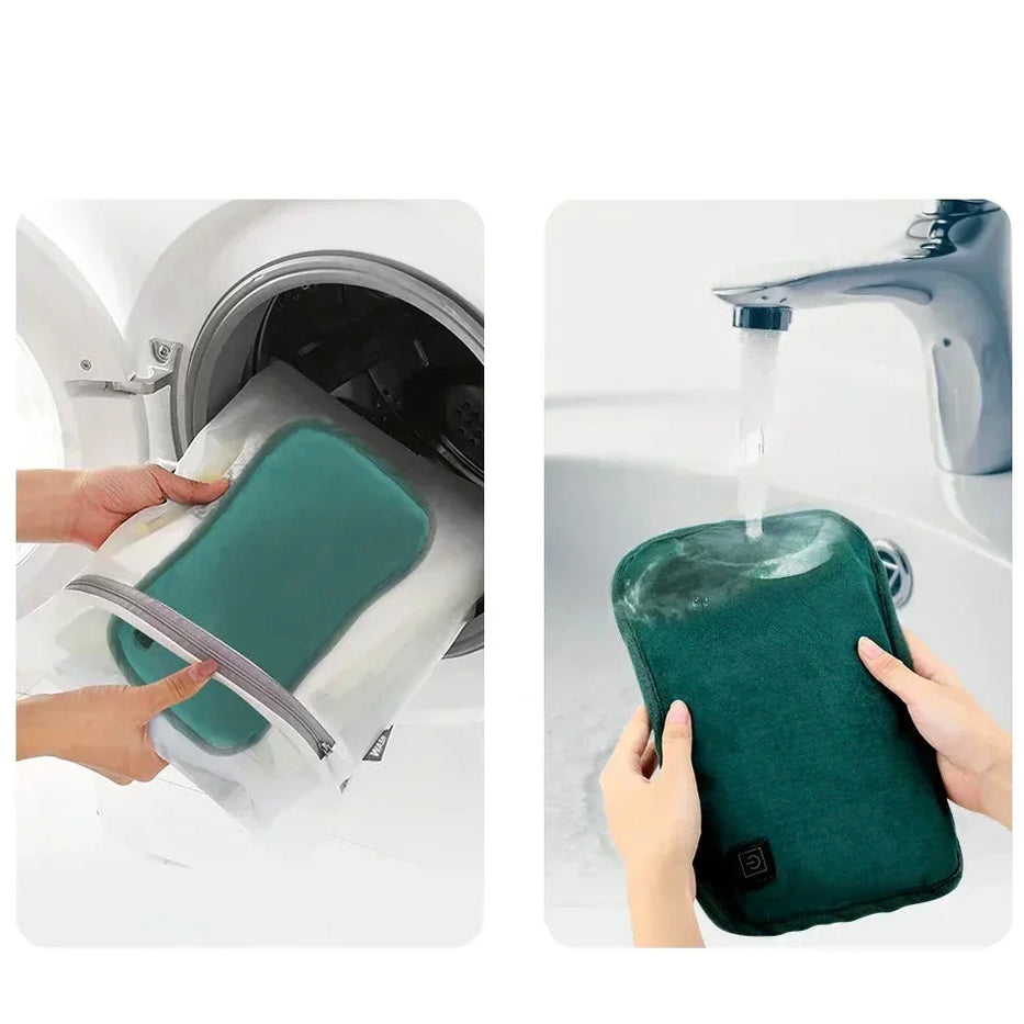 Unisex portable heating pad, rechargeable for chronic pain relief, muscle relaxation, and thermal comfort.