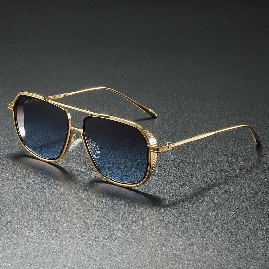 Unisex rectangular metal frame sunglasses with mirrored lenses, UV400 protection, and lightweight design