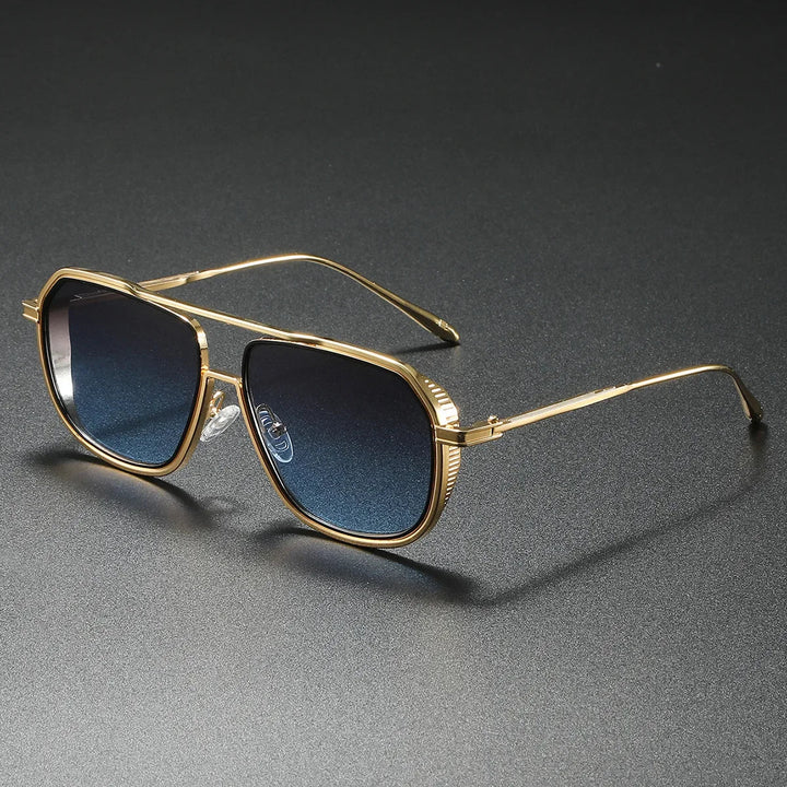 Unisex rectangular metal frame sunglasses with mirrored lenses, UV400 protection, and lightweight design