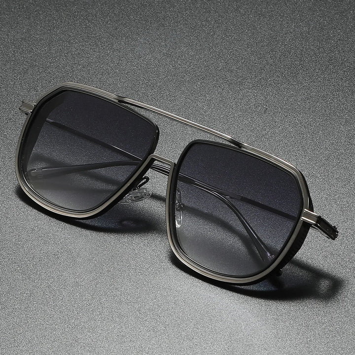 Stylish unisex rectangular sunglasses with a silver metal frame and reflective lenses, a modern eyewear accessory