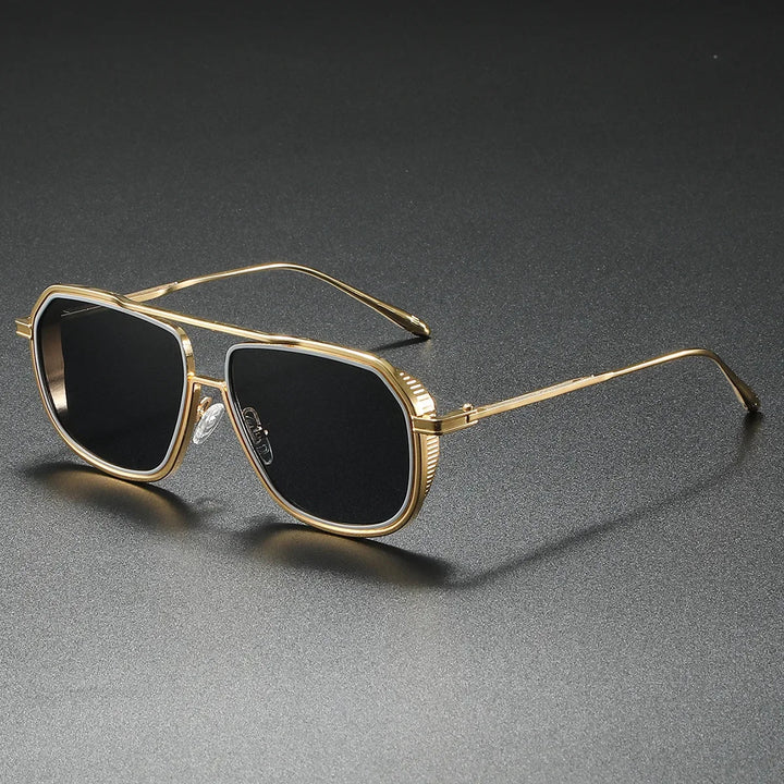 Unisex rectangular sunglasses with a shiny metal frame and blue mirrored lenses, perfect for sun protection