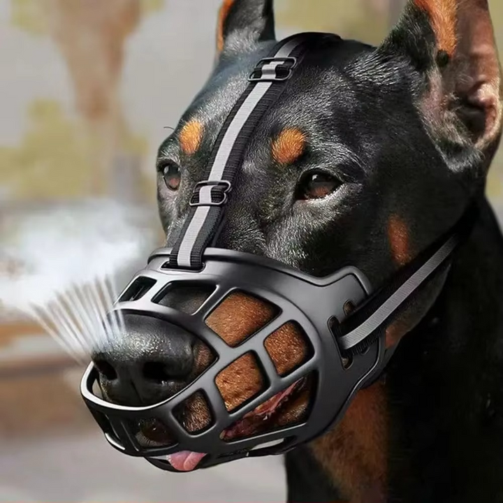 Unisex reflective dog muzzle for safe walks & training. Breathable, anti-bite, water-friendly. Adjustable for comfort.