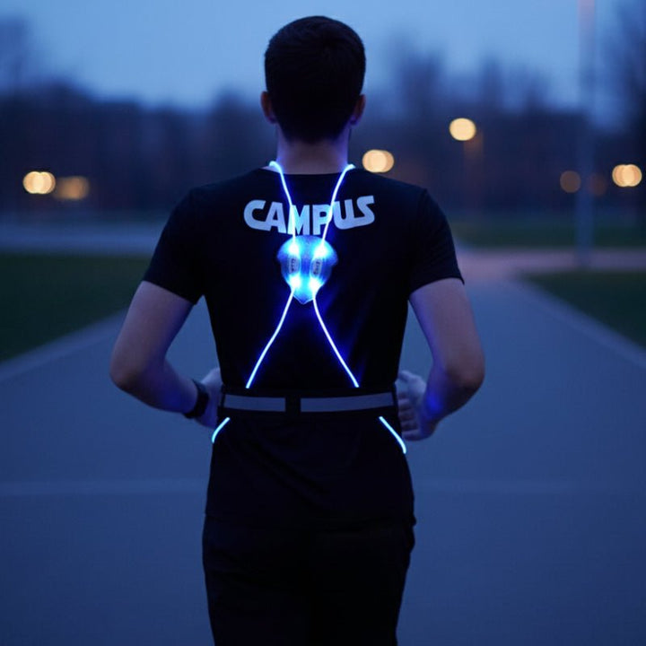 Unisex reflective LED vest for running & cycling. High-visibility night safety gear, USB rechargeable.