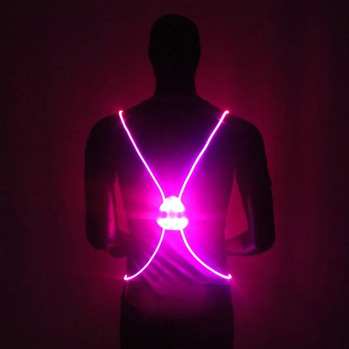 Bright LED reflective safety vest for night running & cycling. High visibility for outdoor activities.