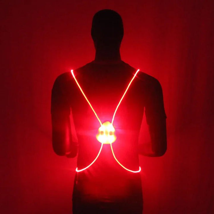Adjustable unisex LED reflective vest for running & cycling. Comfortable, high-visibility night safety gear.