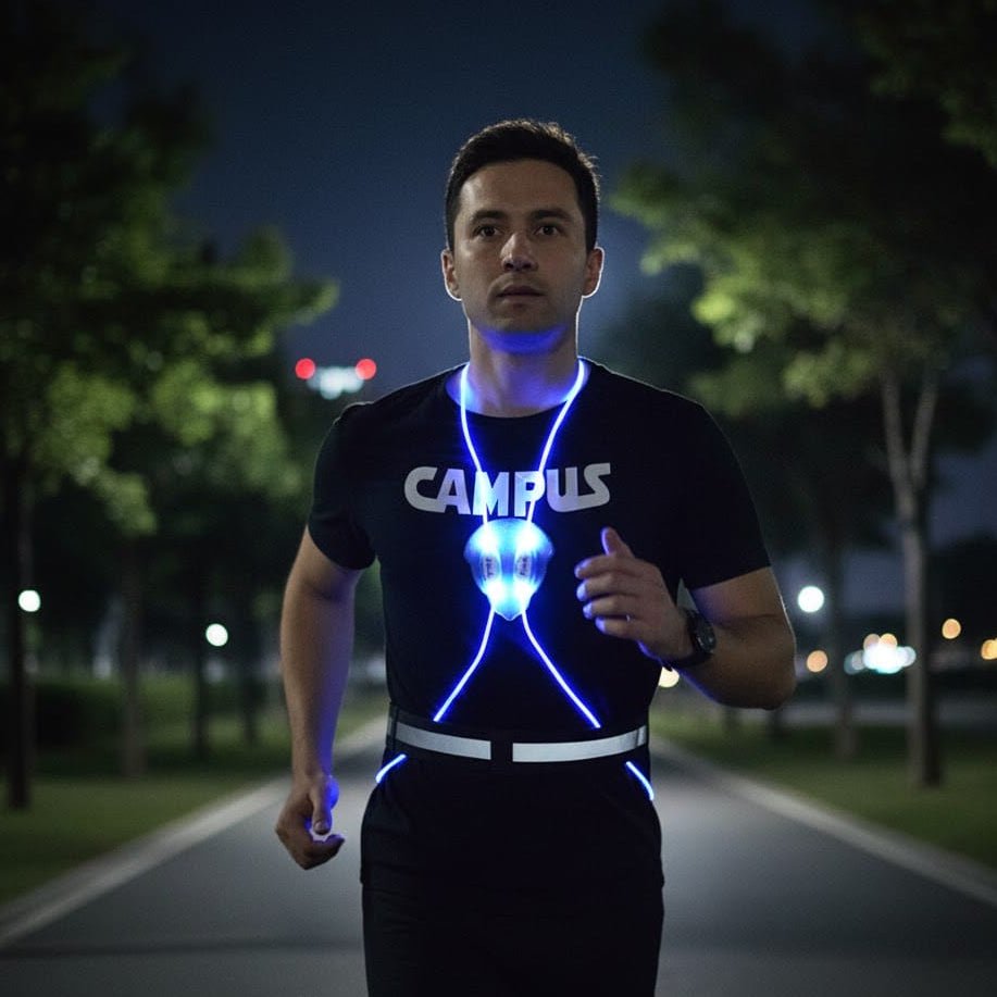 High-visibility reflective LED vest for running, cycling, & walking. Essential night safety gear, USB rechargeable.