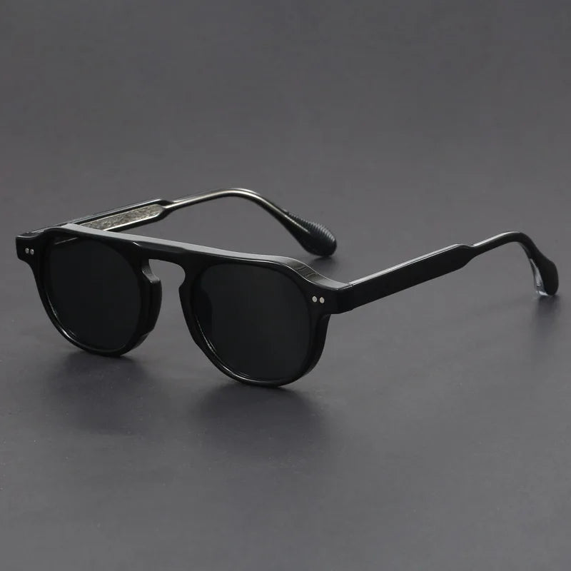 Deep Black Unisex Retro Angular Sunglasses, sleek angular design, robust UV400 protection