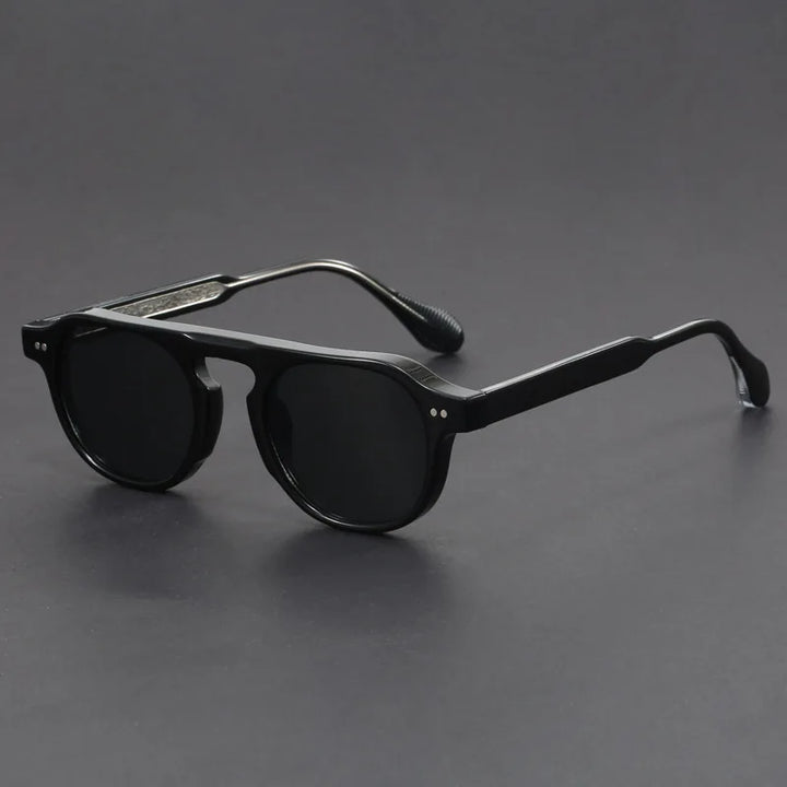 Deep Black Unisex Retro Angular Sunglasses, sleek angular design, robust UV400 protection