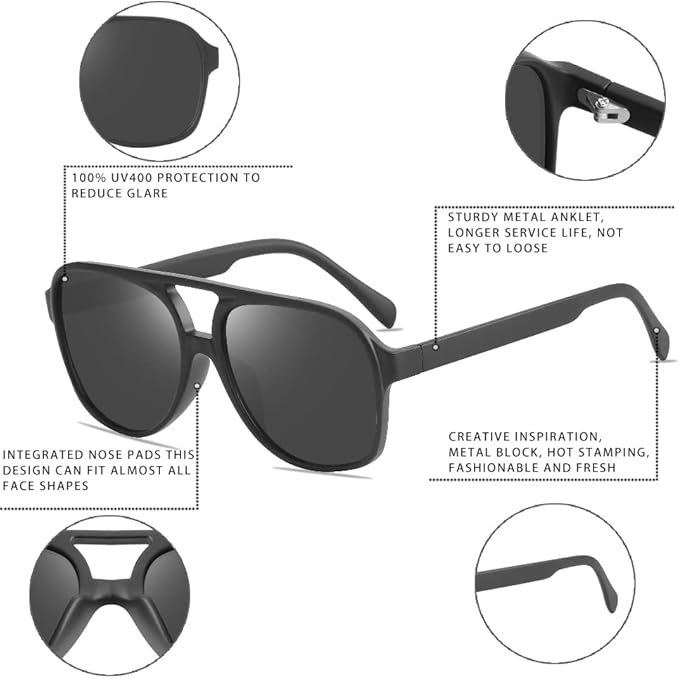 Classic retro sunglasses: aviator style, perfect for any outfit, featuring UV400 protection.