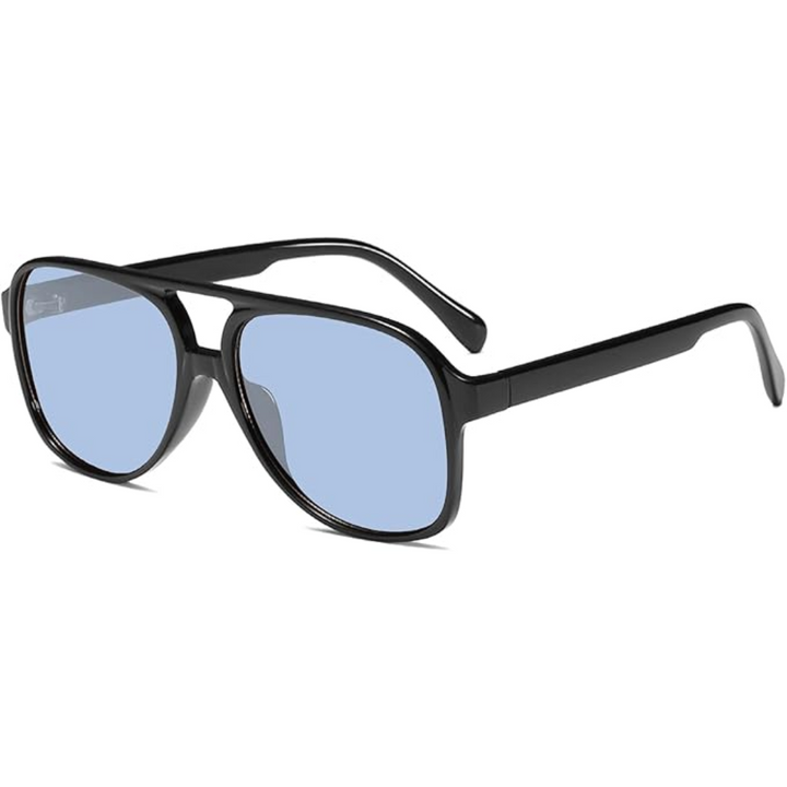Retro aviator sunglasses worn by a model, highlighting their vintage style & UV400 protection.