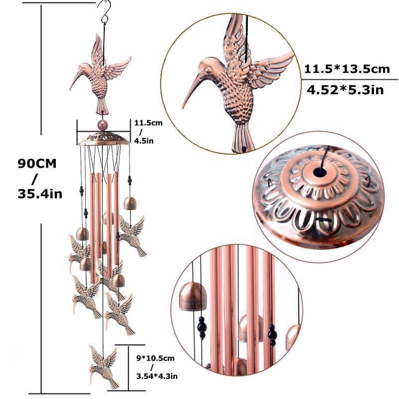 Close-up of the chimes on a retro bronze animal wind chime, creating beautiful sounds in the garden