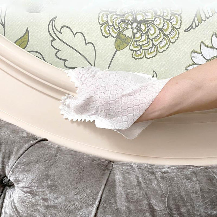 Household cleaning gloves, reusable and styled with a unique fish scale pattern