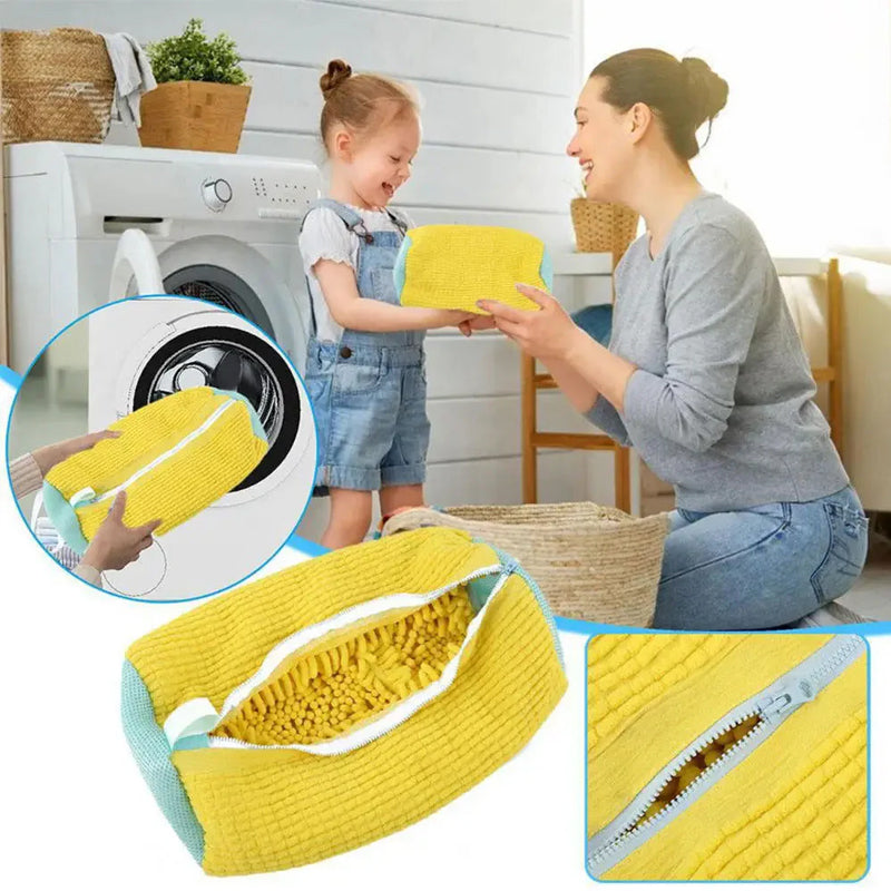 Unisex laundry shoe wash bag beside other laundry essentials for complete footwear care