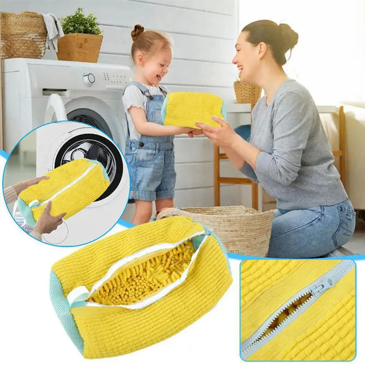 Unisex laundry shoe wash bag beside other laundry essentials for complete footwear care