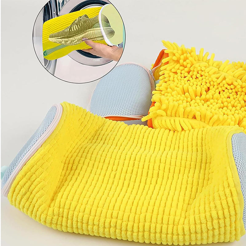 Close-up of mesh fabric on a unisex reusable laundry shoe wash bag for delicate footwear protection