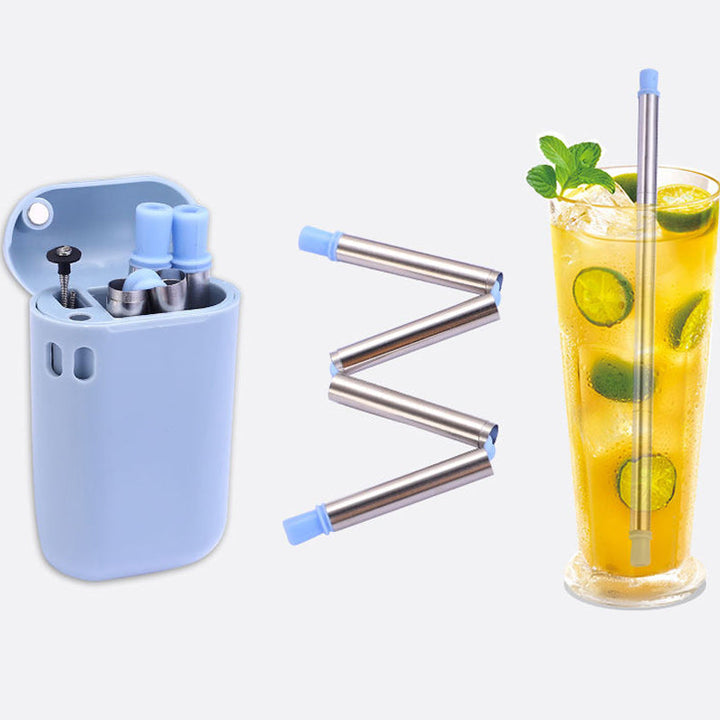 Sustainable drinkware: collapsible stainless steel straw, fits in small pouches, great for everyday use.