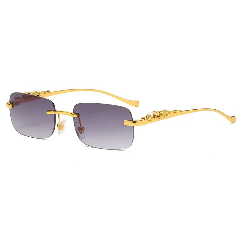 Unisex rimless leopard head sunglasses with UV400 protection and gradient lenses for outdoor fashion.