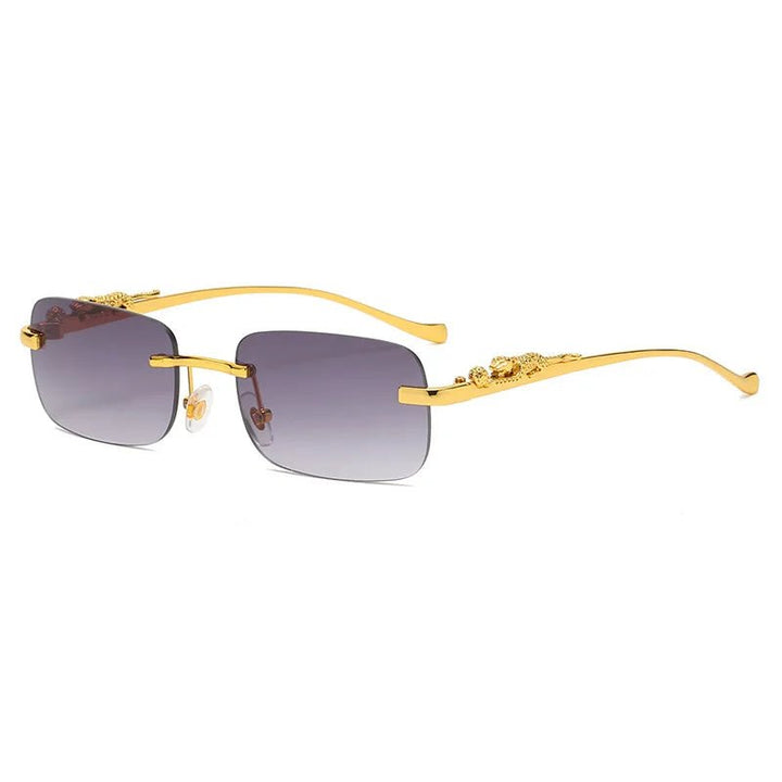 Unisex rimless leopard head sunglasses with UV400 protection and gradient lenses for outdoor fashion.