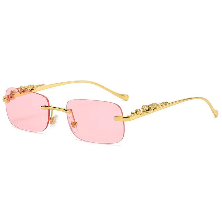 Elegant unisex rimless leopard head sunglasses, a perfect fashion accessory with UV400 eye protection.