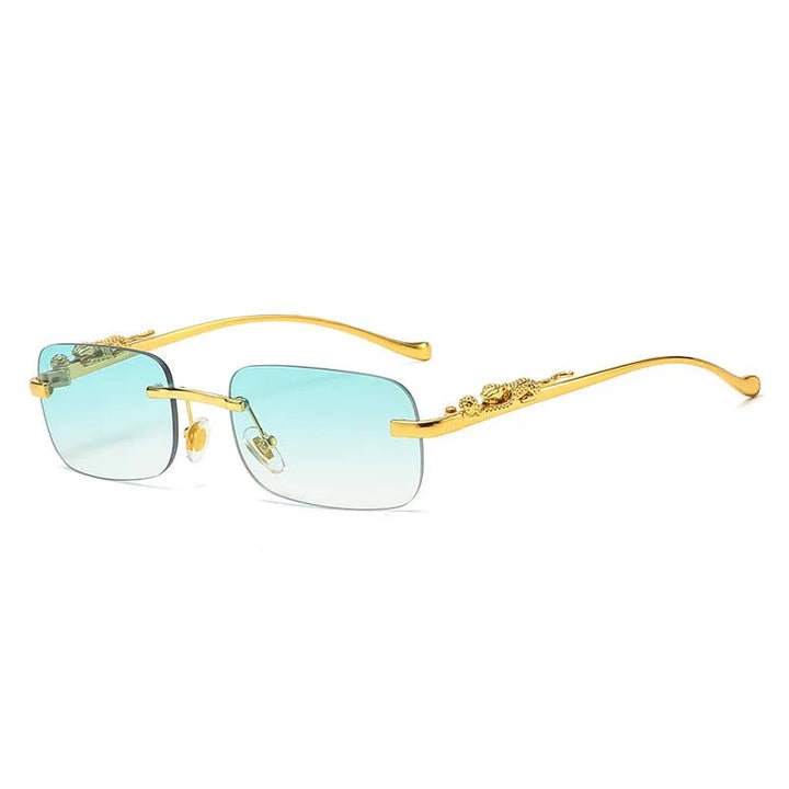 Unisex rimless leopard head sunglasses for stylish eye protection; includes UV400 and gradient lenses.