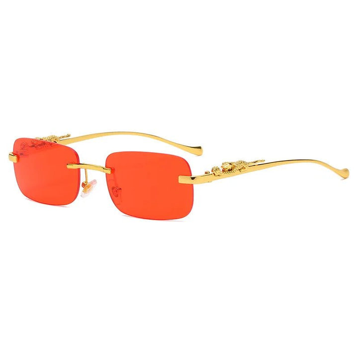 Modern unisex rimless leopard head sunglasses providing essential UV400 protection and style.