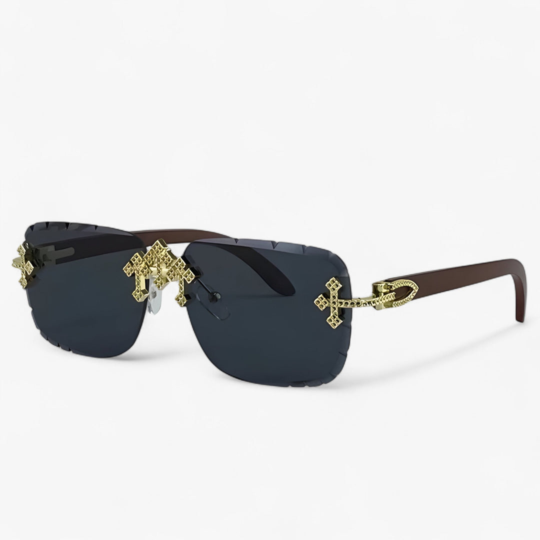 Fashion-forward unisex rimless steampunk eyewear, featuring bold metal accents for a unique and eye-catching look.