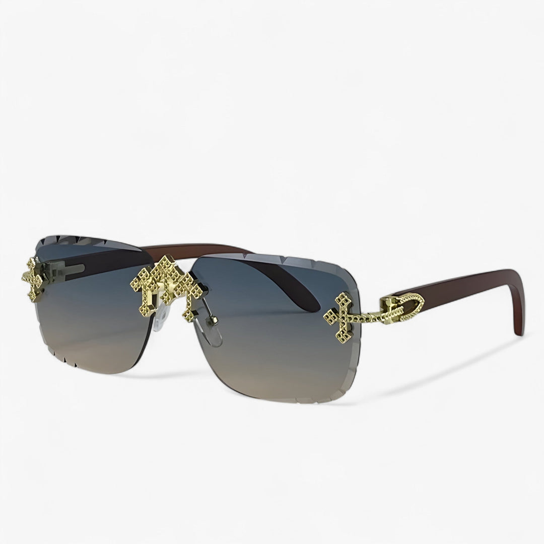 Unique unisex rimless steampunk sunglasses with shiny metal, providing stylish UV400 eye protection for any outfit.