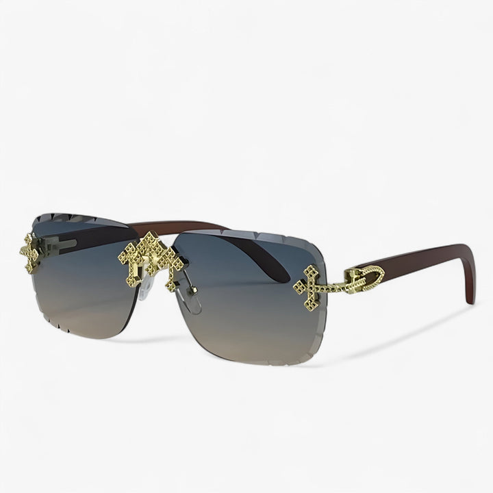 Unique unisex rimless steampunk sunglasses with shiny metal, providing stylish UV400 eye protection for any outfit.