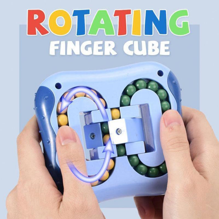 Adult using a rotating finger sensory cube toy to relieve stress, a compact and portable puzzle