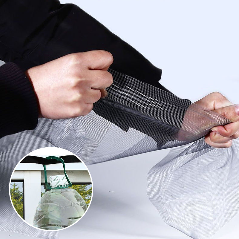 Full view of a self-adhesive window screen on a large window, effective summer essential mosquito net