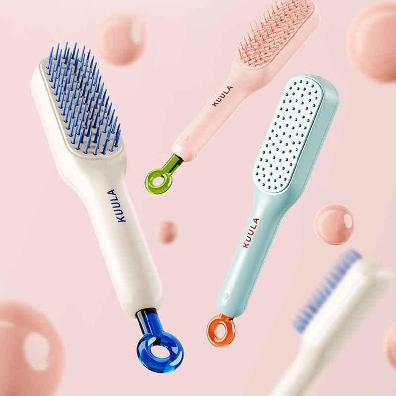 Back view of the self-cleaning hair brush, showcasing the airbag for scalp comfort