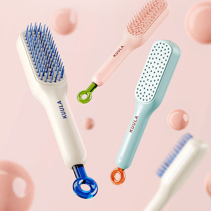 Back view of the self-cleaning hair brush, showcasing the airbag for scalp comfort