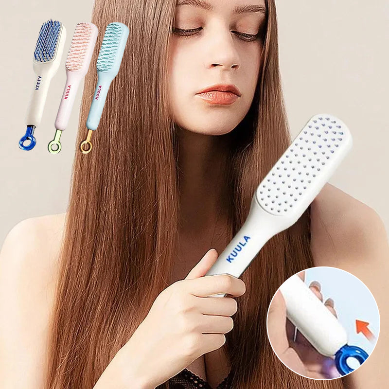 Close-up of anti-static hair brush bristles with massage airbag for gentle detangling