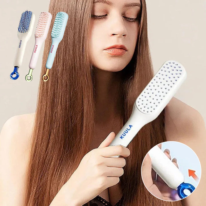 Close-up of anti-static hair brush bristles with massage airbag for gentle detangling