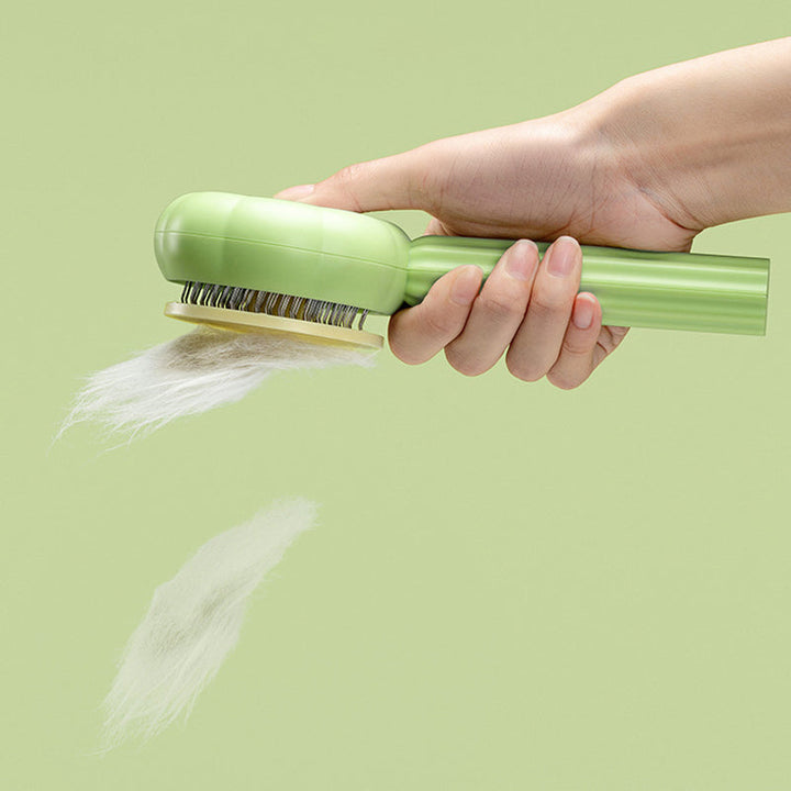 Self-Cleaning Pet Deshedding Tool in use, collecting loose fur from a pet with ease and hygiene